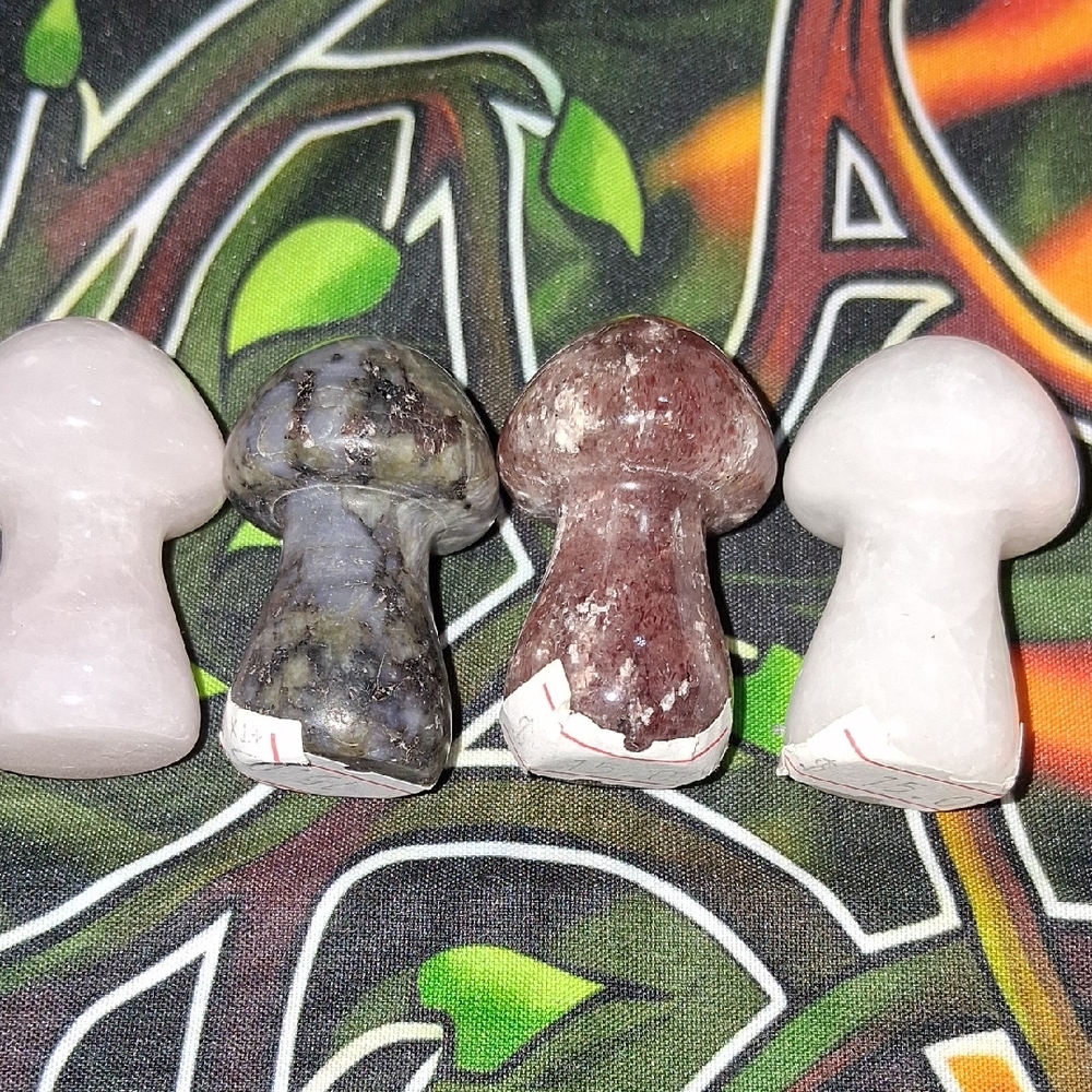 M003 Set of Four Stone Mushroom Figurines